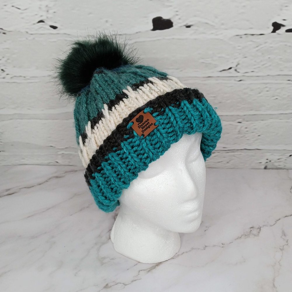 Duncan Street Designs Hand Knit Bulky Stripes Beanie Hat